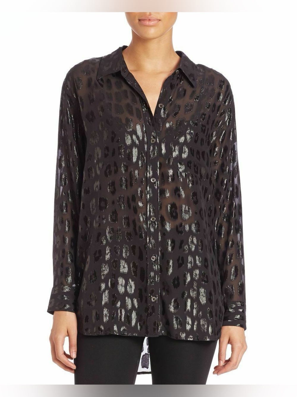 EQUIPMENT Daddy Metallic Leopard Print Silk Shirt Button Down Blouse Medium